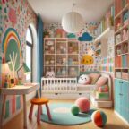 DALL·E 2024-09-05 09.03.34 - A colorful and playful children's room with vibrant wallpaper, cozy furniture, and functional storage spaces. The room is designed for a young child,